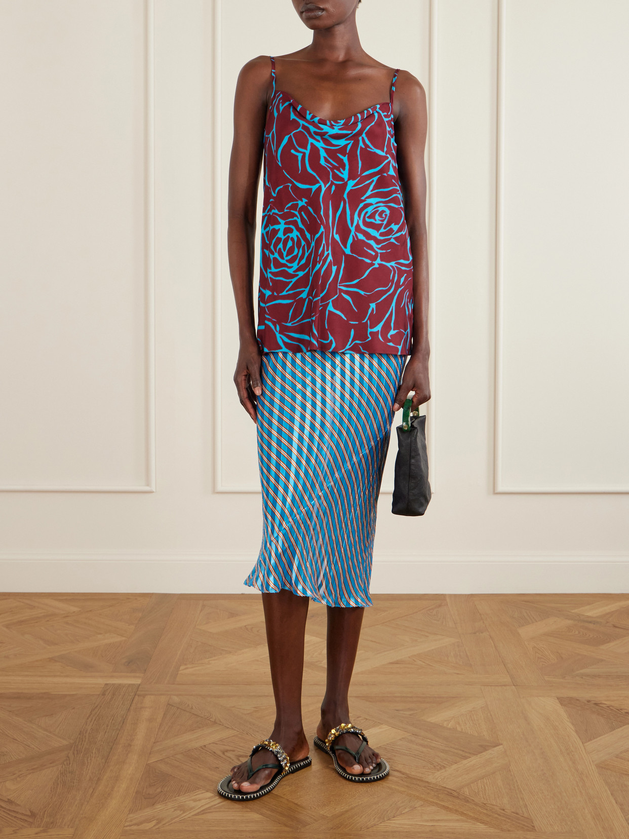 Draped Floral-Print Satin-Crepe Camisole