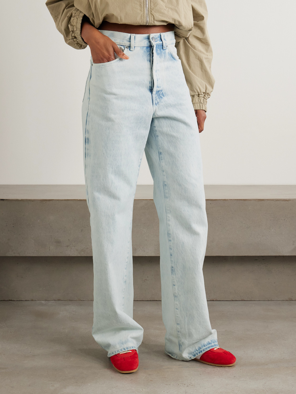 Acid-Wash Mid-Rise Slim-Leg Jeans