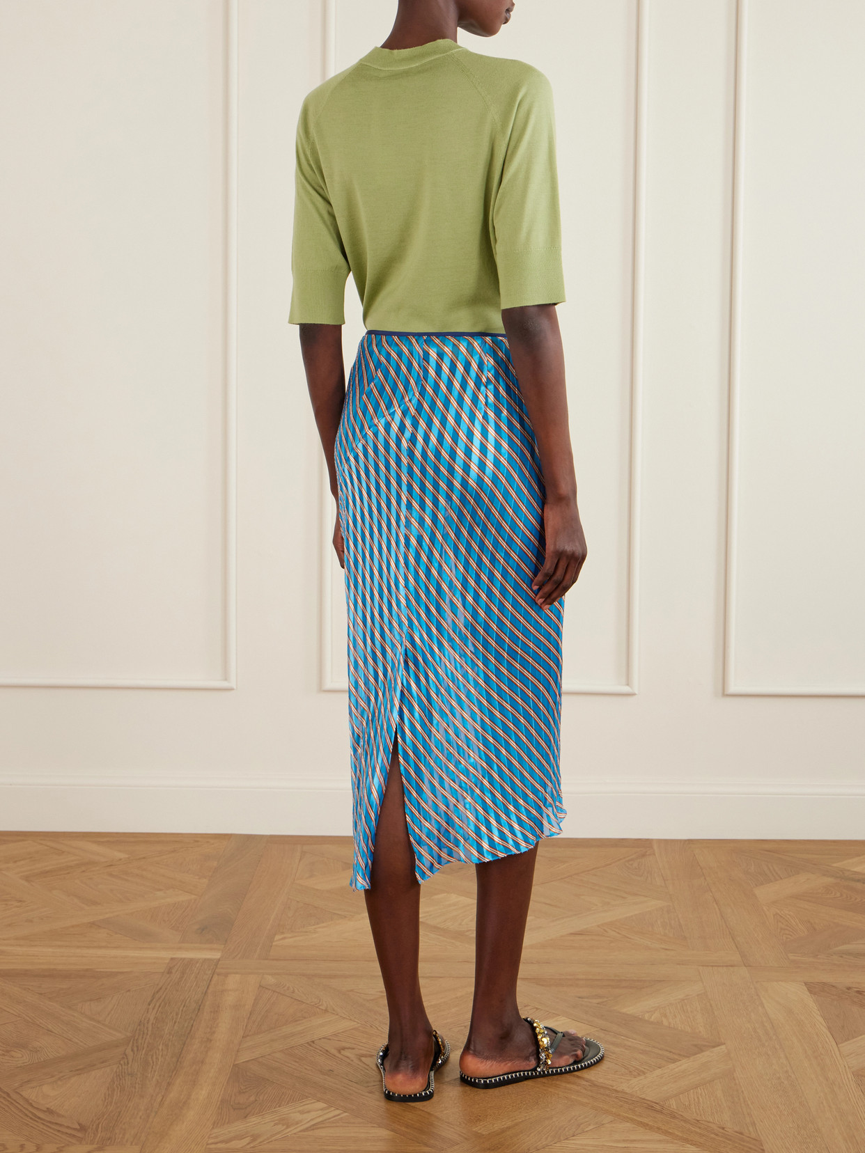 Striped Devoré-Satin Midi