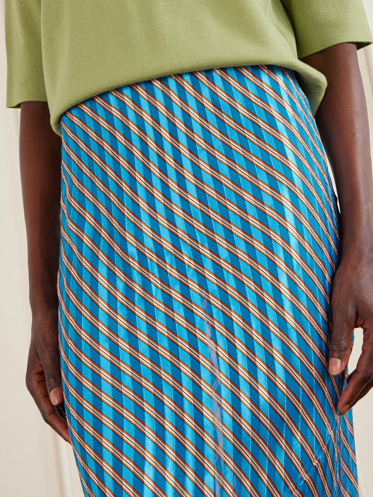 Striped Devoré-Satin Midi
