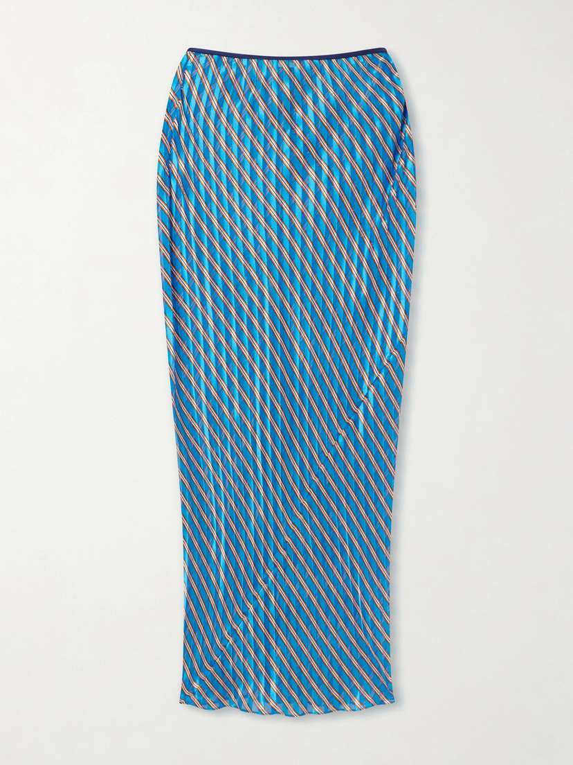 Dries Van Noten Striped Devoré-satin Midi Skirt