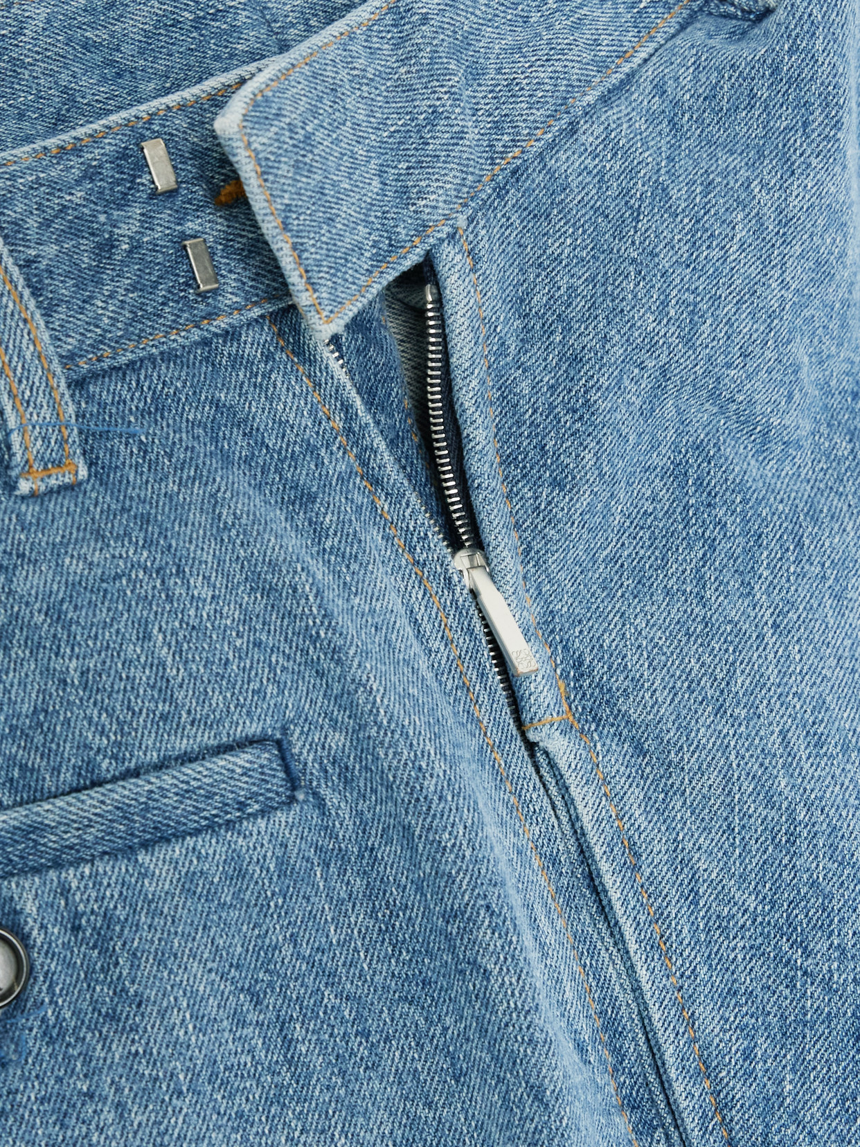 Loewe Leather-trimmed Draped Gathered High-rise Wide-leg Jeans In Blue