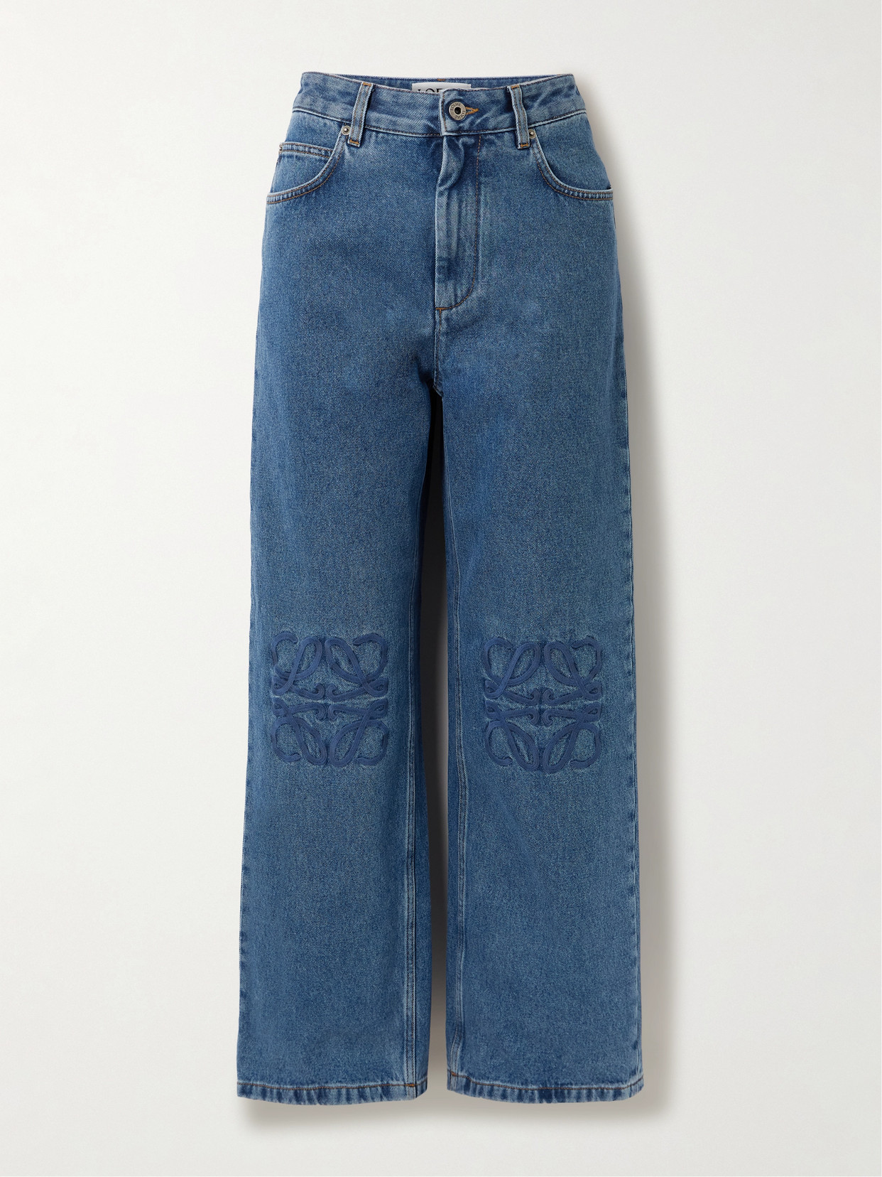 Loewe Anagram Embroidered High-rise Straight-leg Jeans In Blue