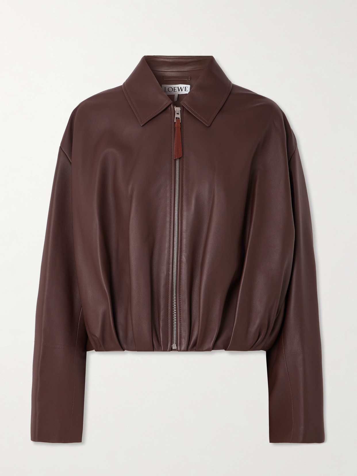 Loewe Balloon Leather Jacket In Brown