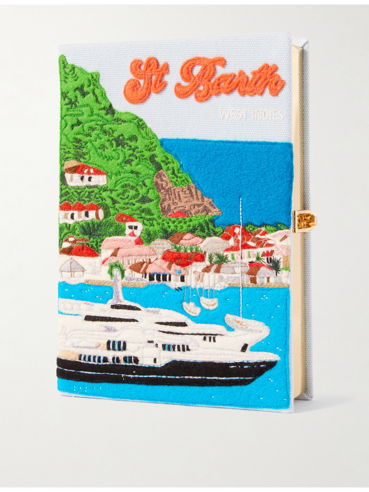 Olympia Le-tan St. Barth Embroidered Appliquéd Cotton, Wool And Silk-blend Canvas Clutch In Blue