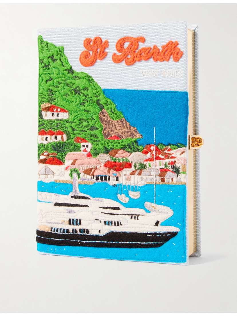 Olympia Le-Tan St. Barth Embroidered Appliquéd Cotton, Wool And Silk-blend Canvas Clutch