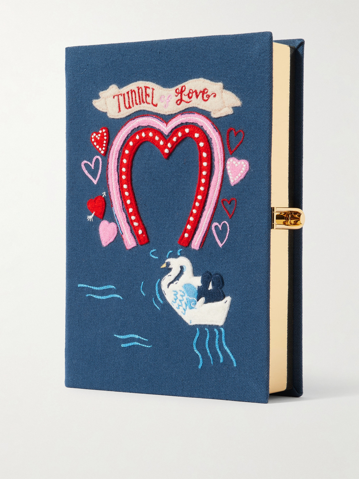 Olympia Le-tan Tunnel Of Love Embroidered Appliquéd Canvas Clutch In Blue