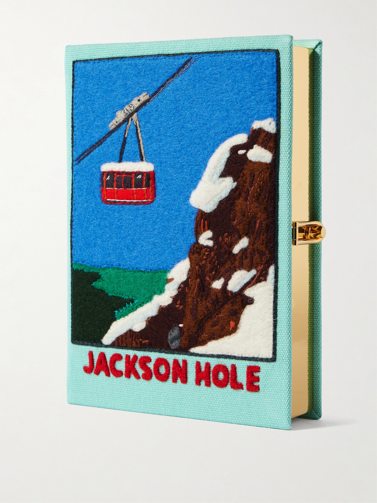 Olympia Le-tan Jackson Hole Embroidered Appliquéd Canvas Clutch In Blue