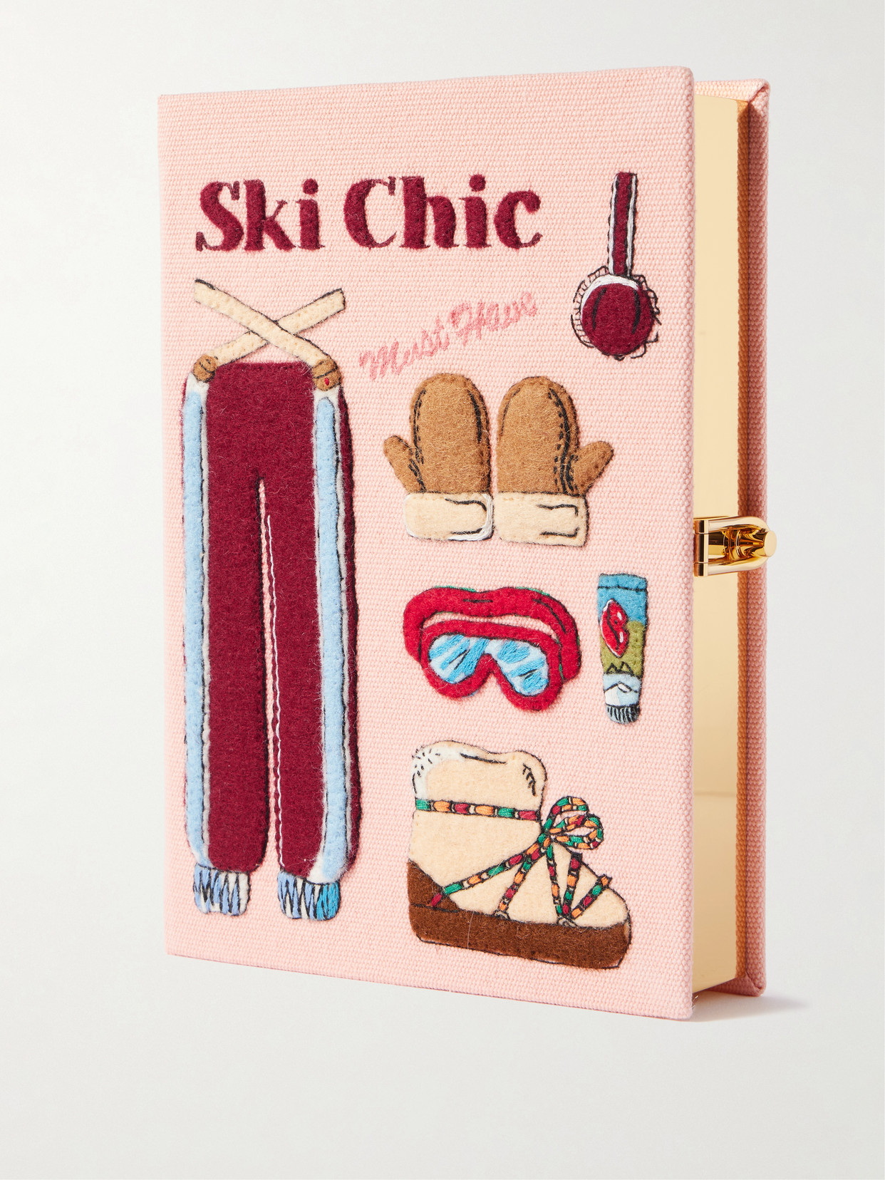 Olympia Le-tan Ski Chic Embroidered Appliquéd Canvas Clutch In Pink