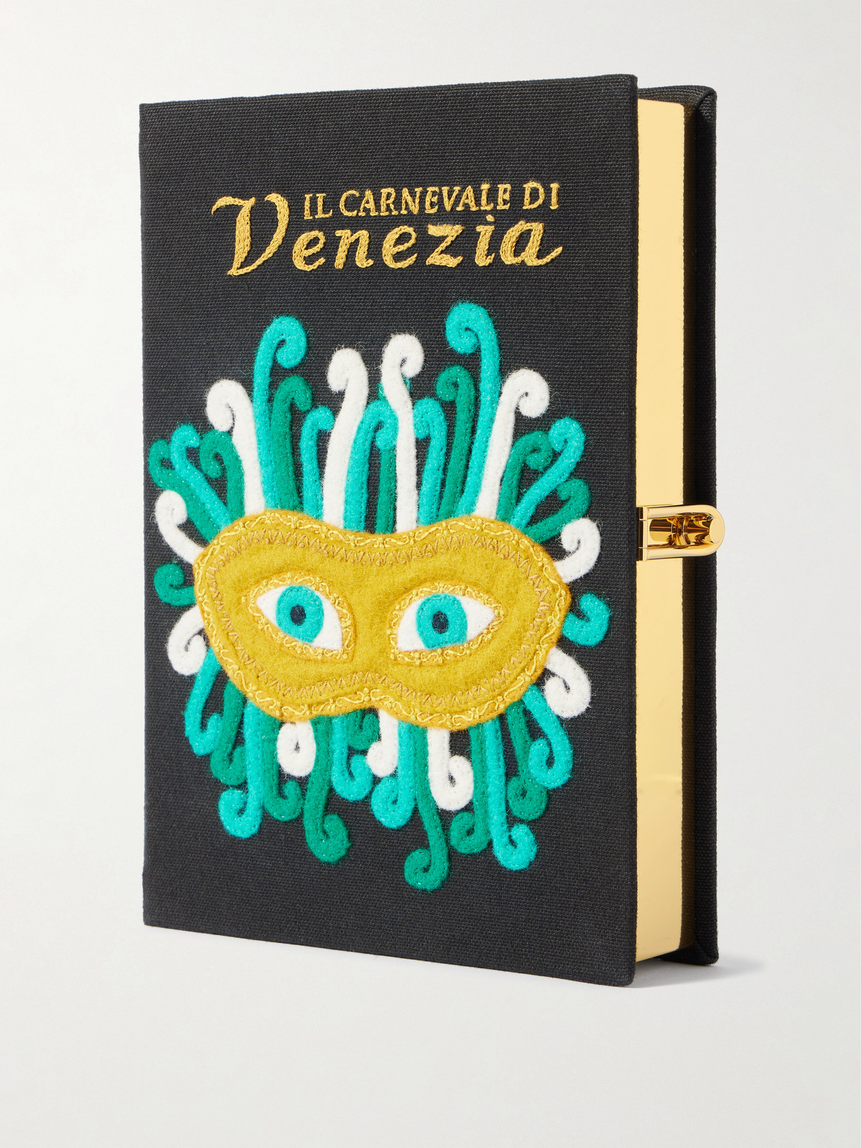 Olympia Le-tan Carnival Of Venice Embroidered Appliquéd Canvas Clutch In Black