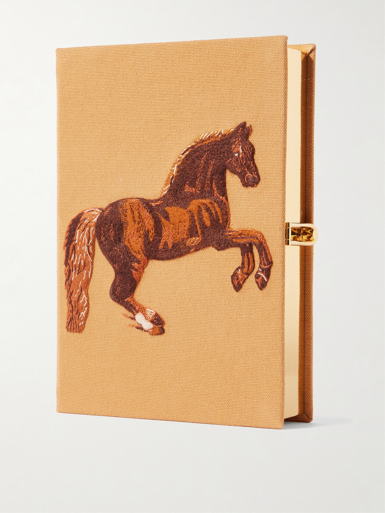 Olympia Le-tan Whistlejacket Embroidered Appliquéd Canvas Clutch In Neutral