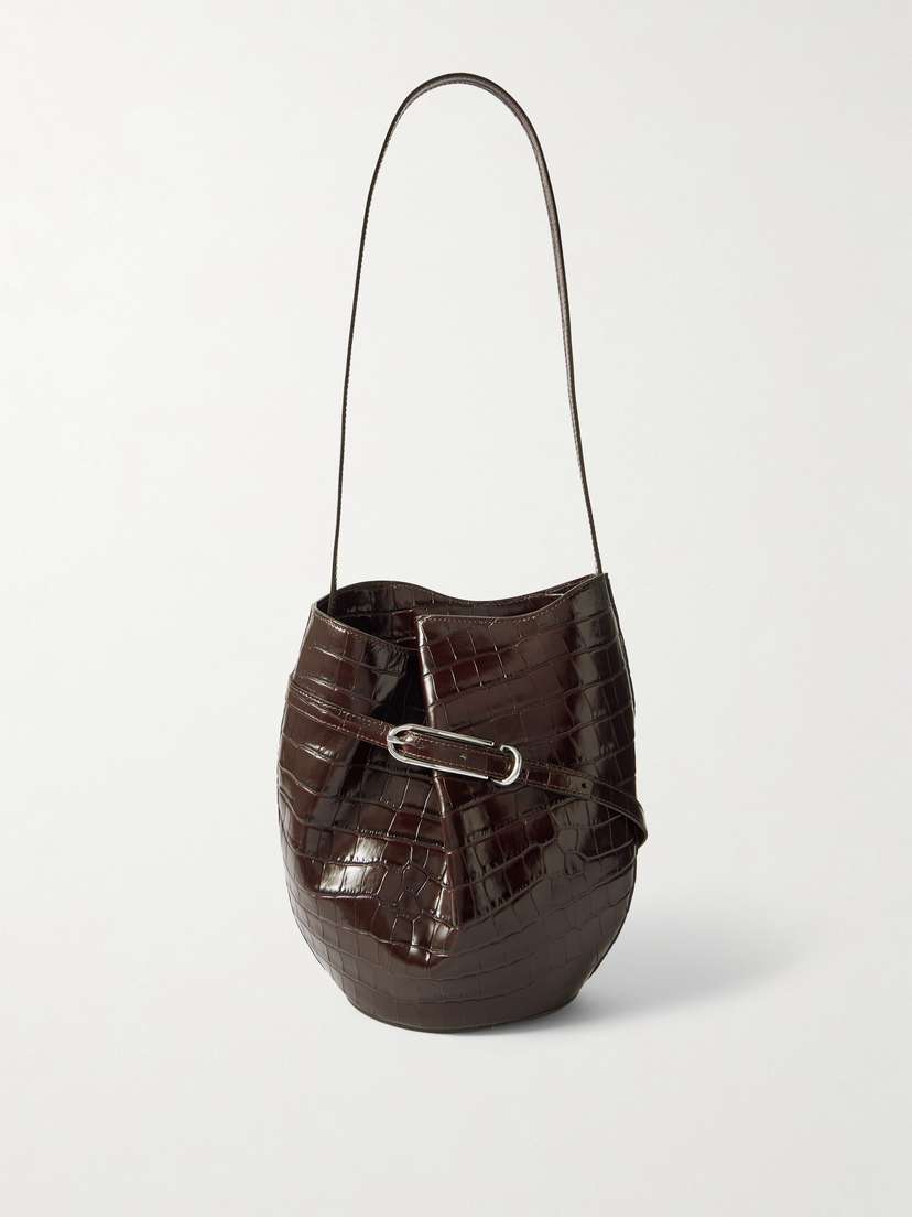 Liffner Buckled Croc-effect Glossed-leather Bucket Bag