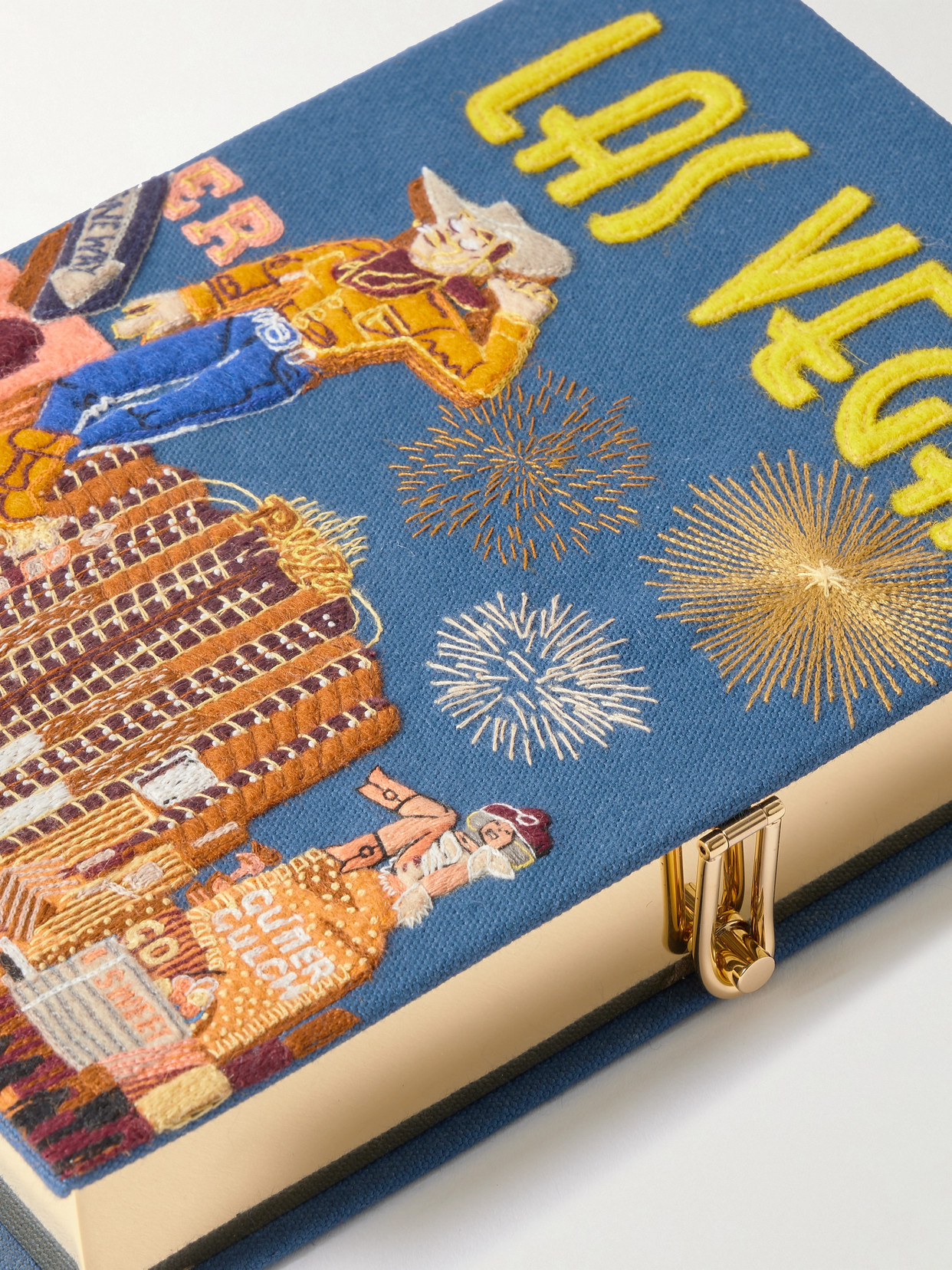 Olympia Le-tan Las Vegas Embroidered Appliquéd Canvas Clutch In Blue
