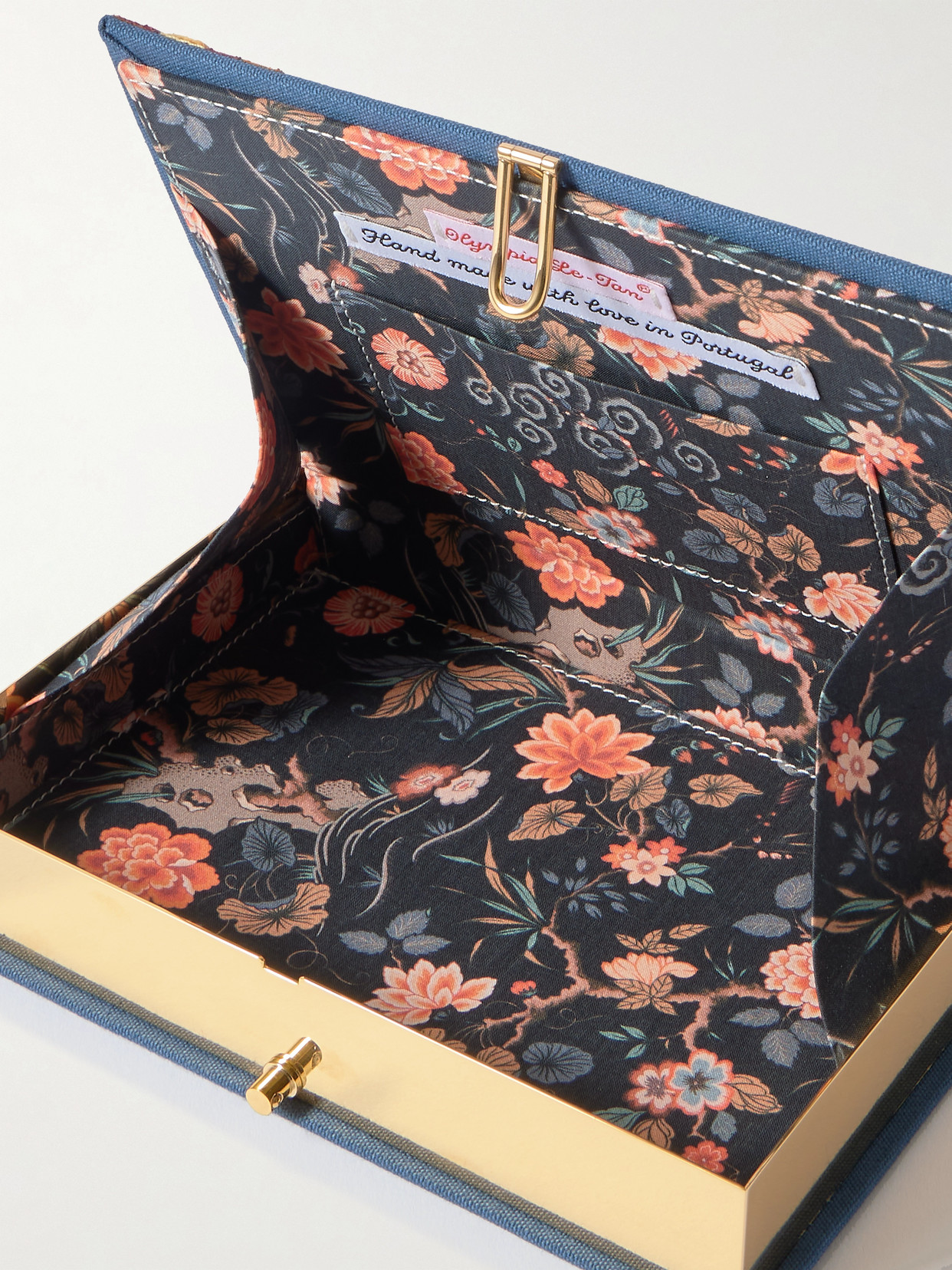 Olympia Le-tan Las Vegas Embroidered Appliquéd Canvas Clutch In Blue