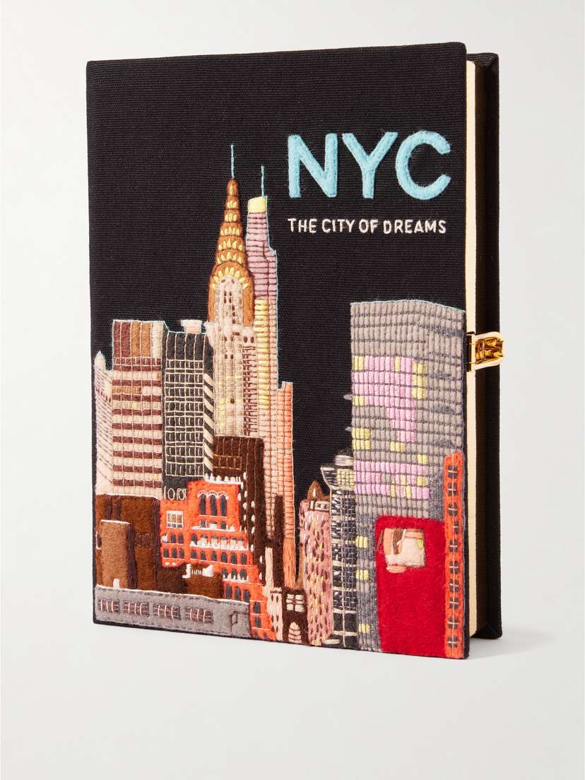 Olympia Le-Tan Nyc Embroidered Appliquéd Cotton, Wool And Silk-blend Canvas Clutch