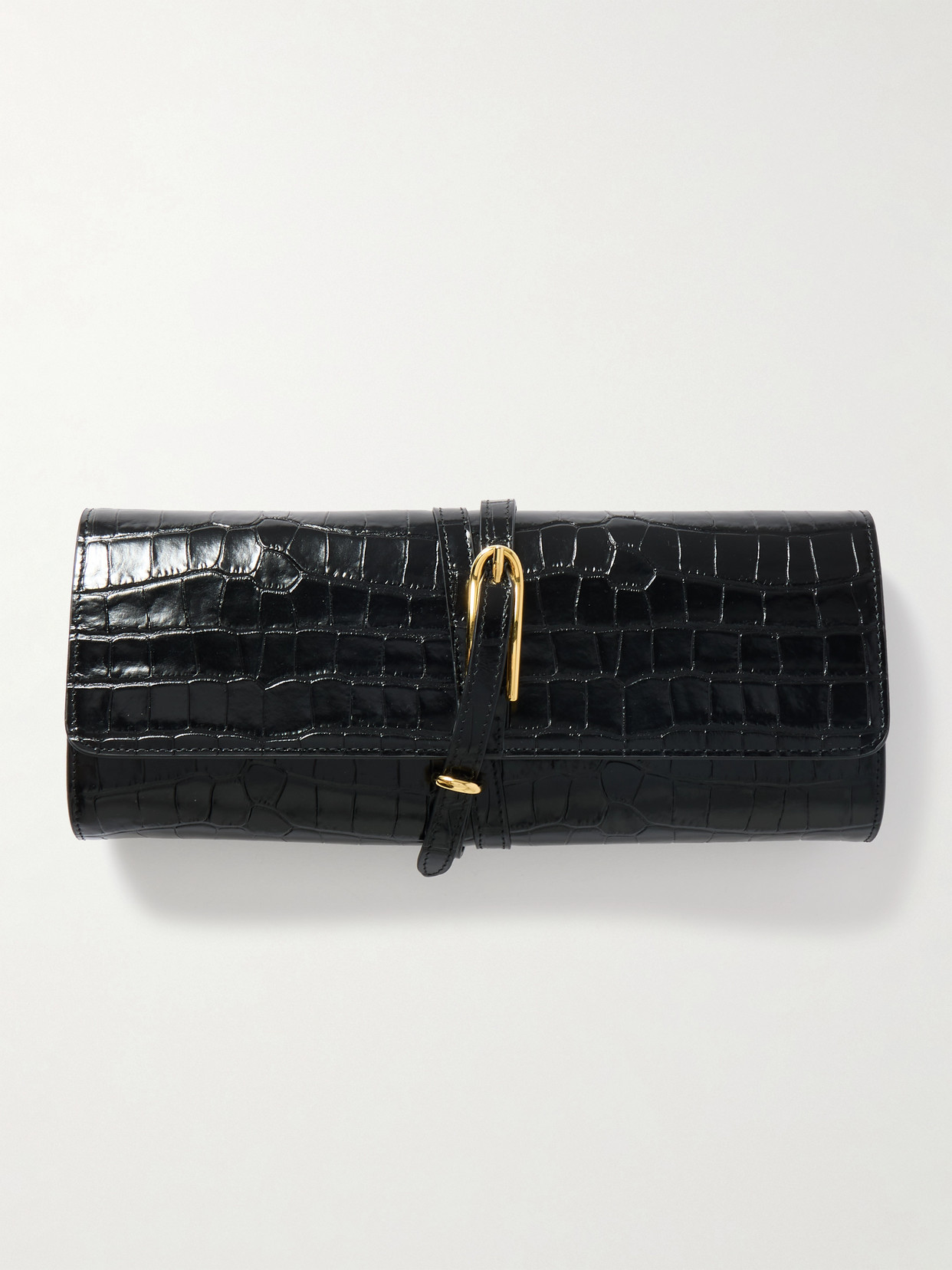 Liffner Belted Croc-effect Leather Clutch In Black