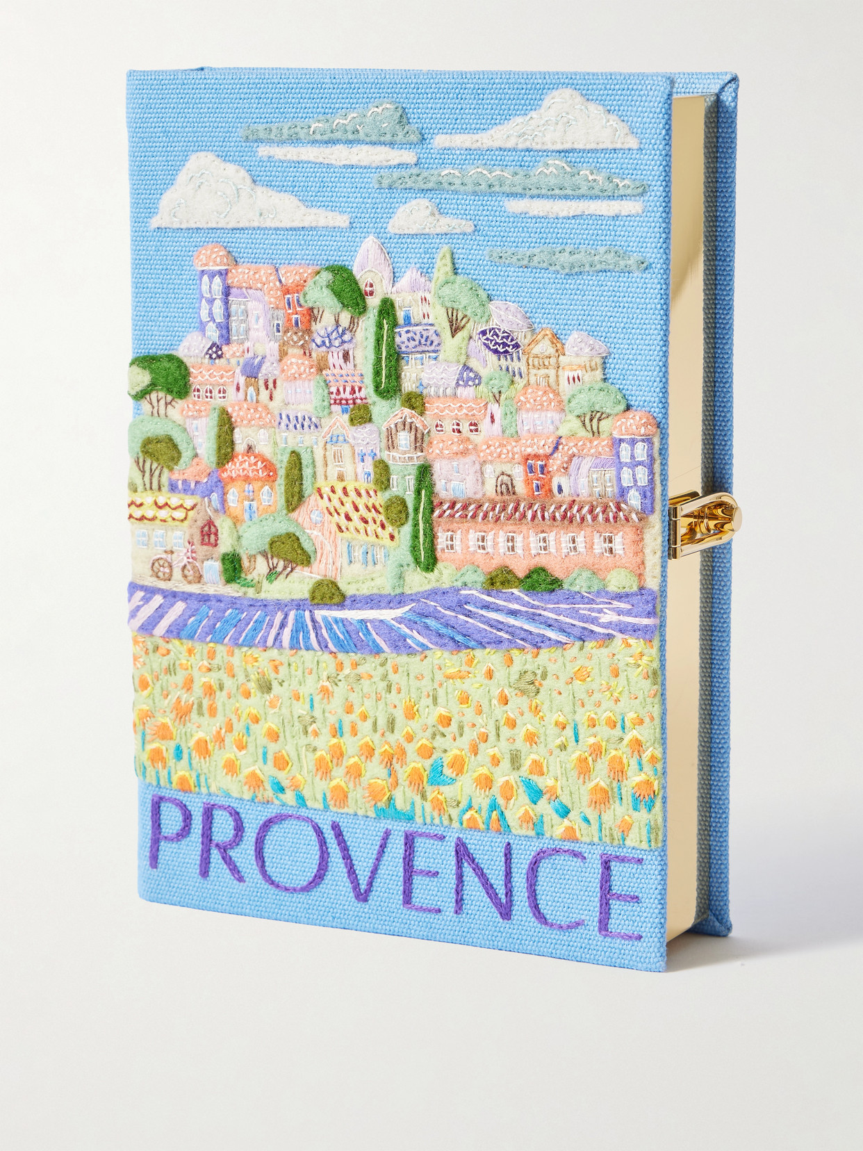 Olympia Le-tan Provence Embroidered Appliquéd Canvas Clutch In Blue