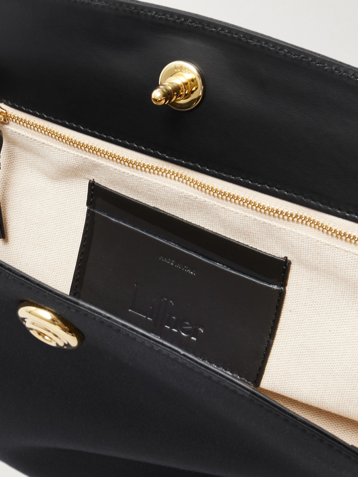 Liffner Leather-trimmed Satin Clutch In Brown