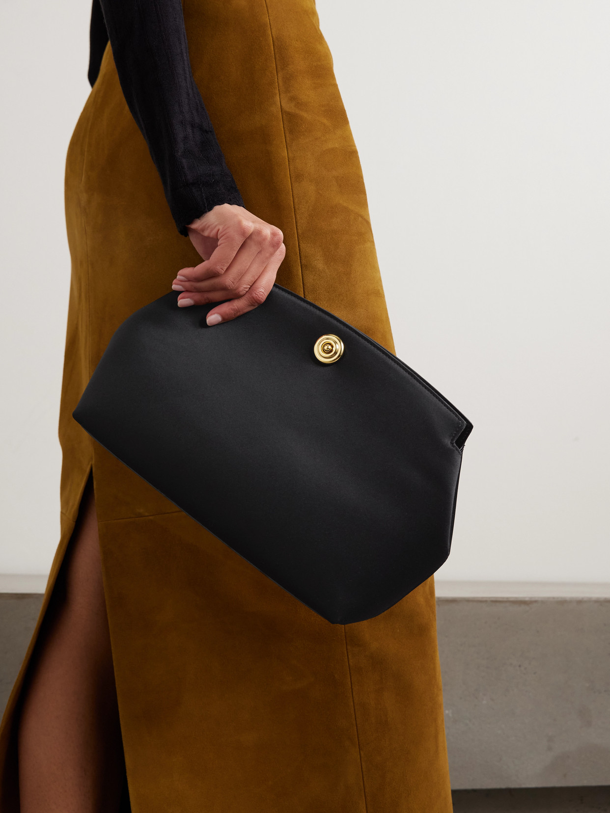 Liffner Leather-trimmed Satin Clutch In Brown