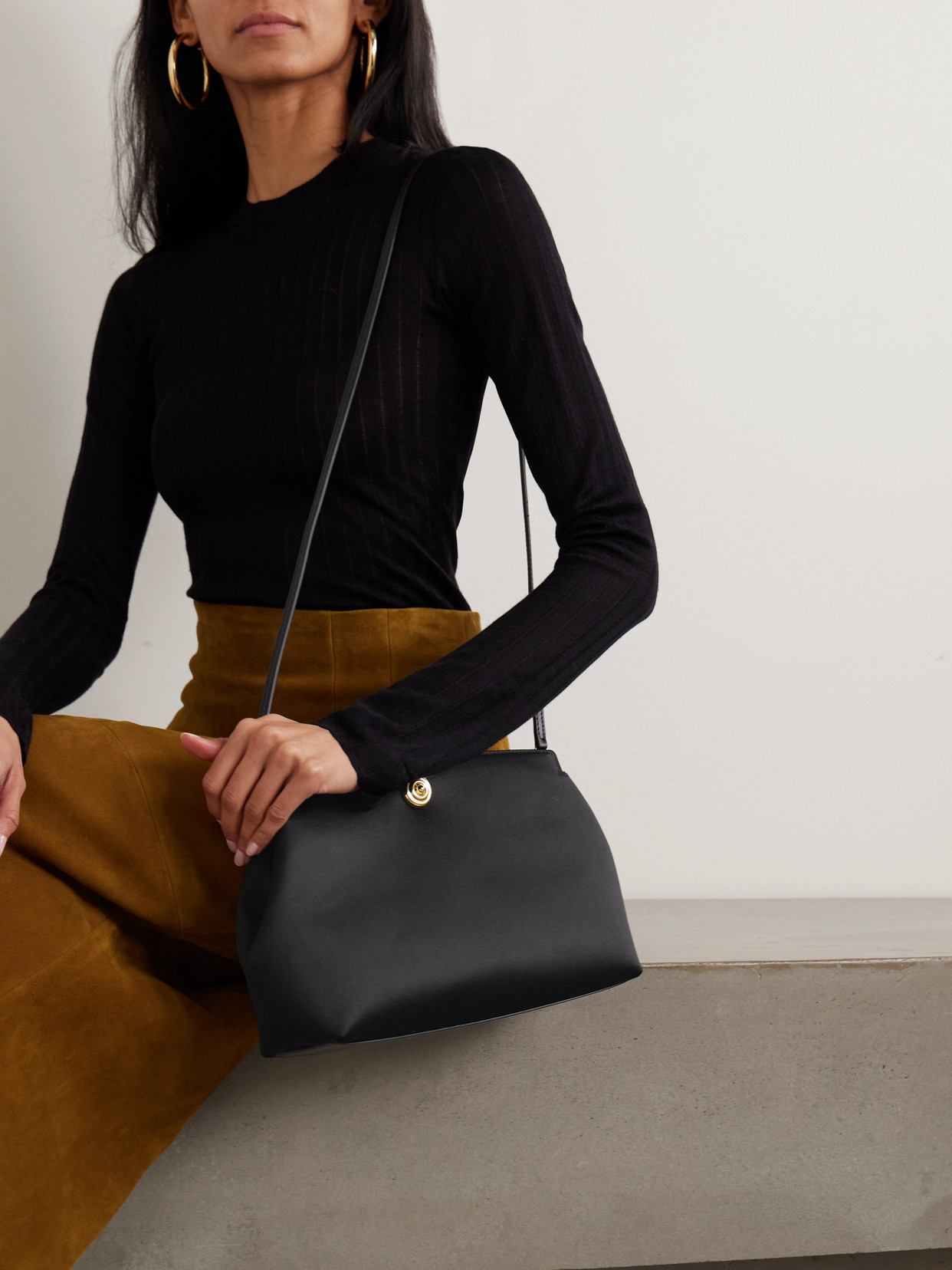 Liffner Leather-trimmed Satin Clutch In Brown