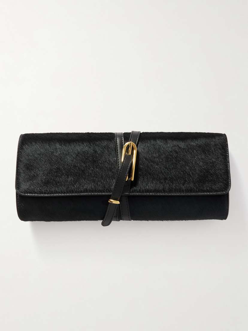Liffner Belted Leather-trimmed Calf Hair Clutch