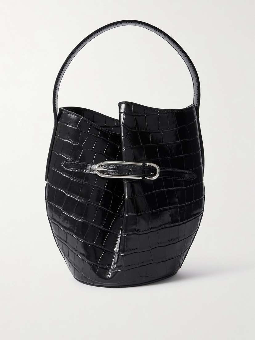 Liffner Buckled Croc-effect Glossed-leather Bucket Bag