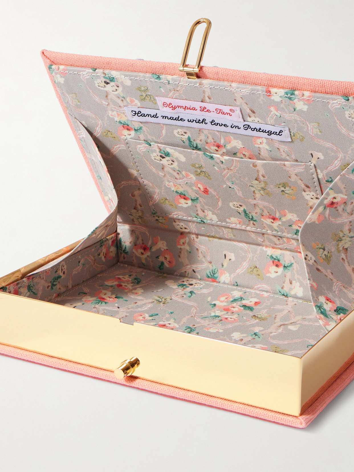 Olympia Le-tan + Bond & Grace Alice In Wonderland Embroidered Appliquéd Canvas Clutch In Pink