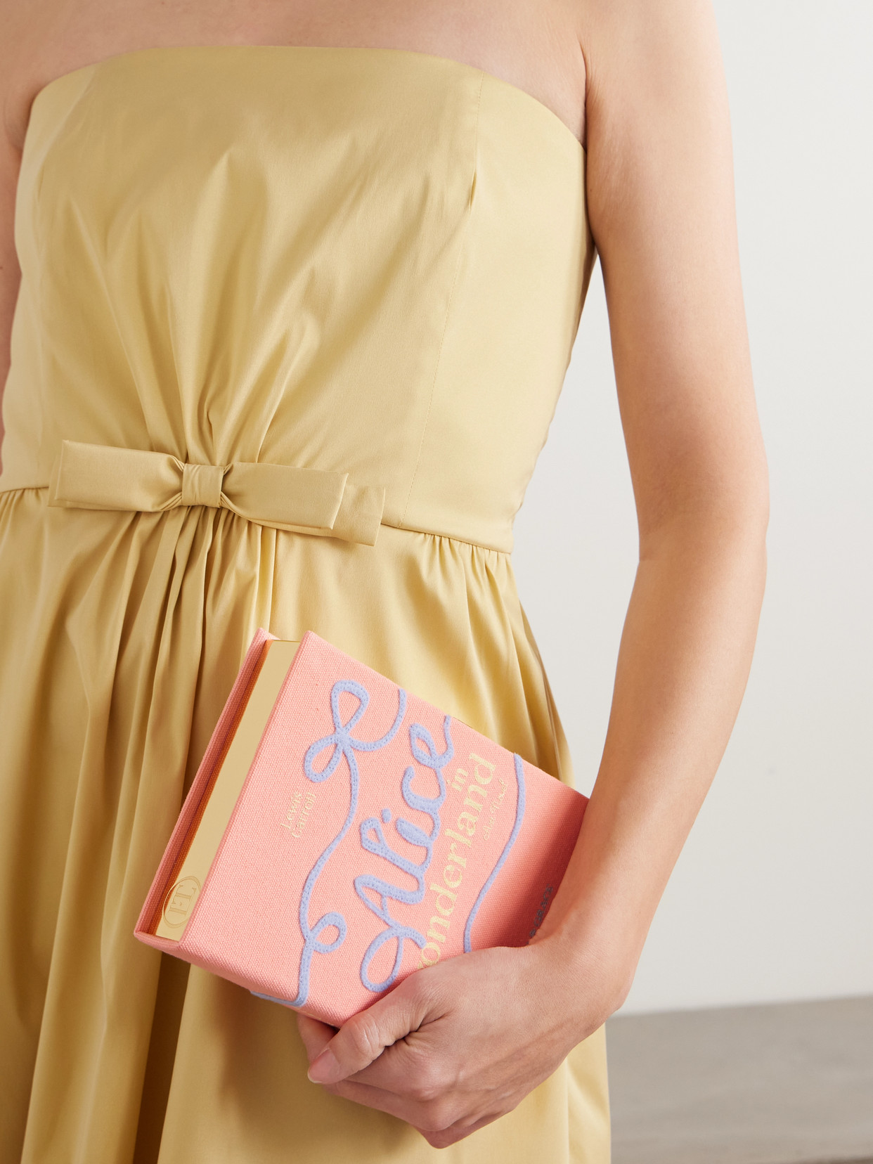 Olympia Le-tan + Bond & Grace Alice In Wonderland Embroidered Appliquéd Canvas Clutch In Pink