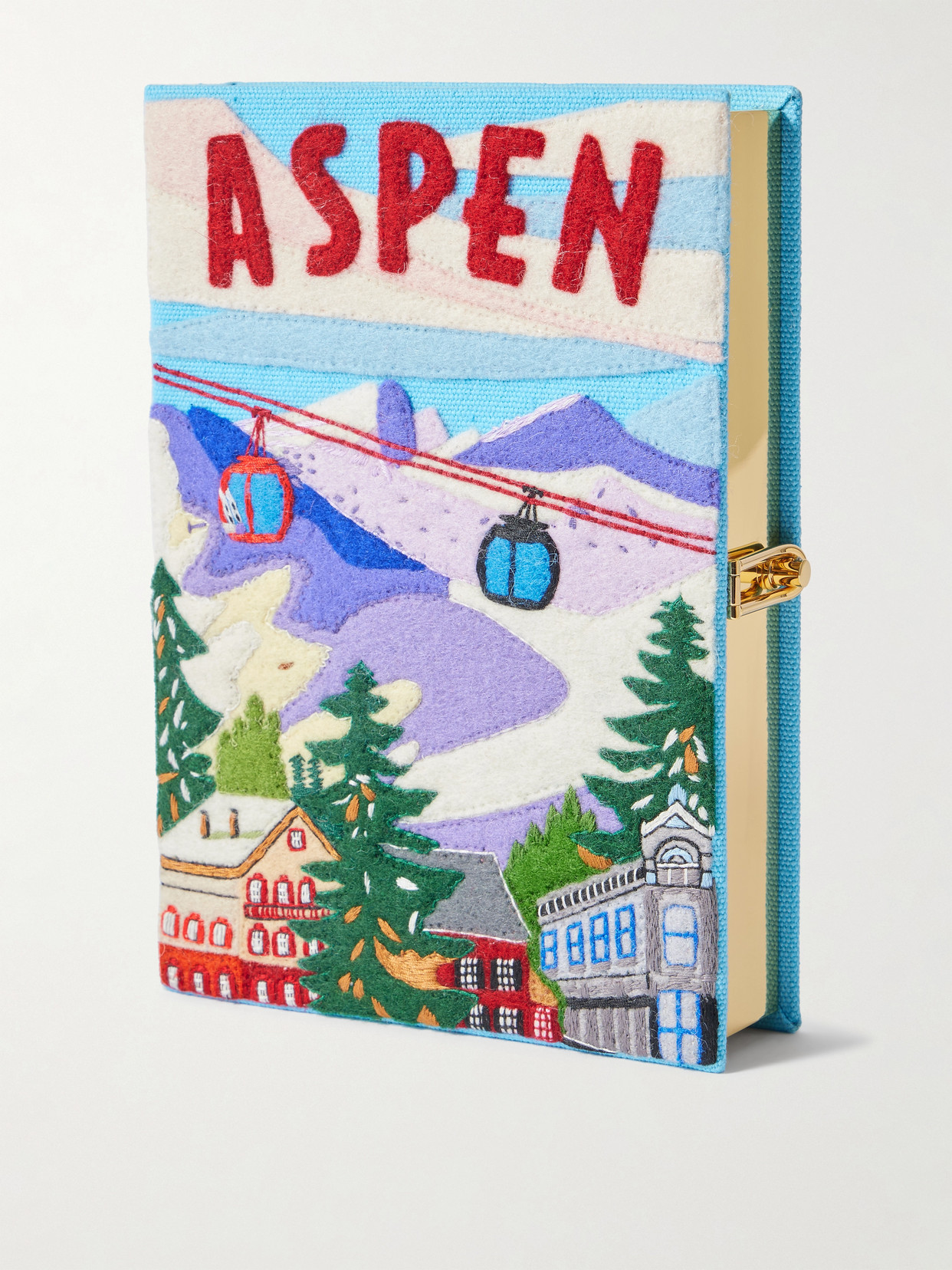 Olympia Le-tan Aspen Embroidered Appliquéd Canvas Clutch In Blue