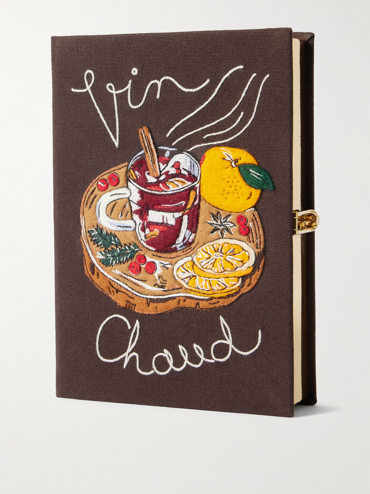 Olympia Le-tan Vin Chaud Embroidered Appliquéd Canvas Clutch In Brown