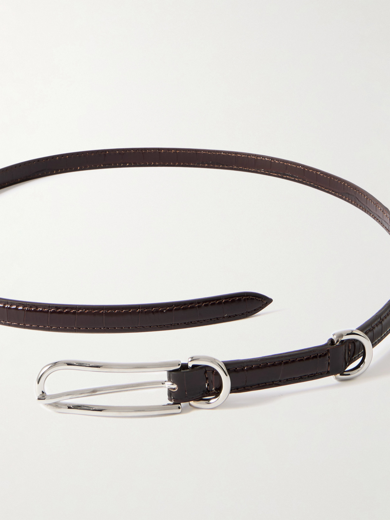 Liffner Three Keeper Croc-effect Leather Belt In Brown