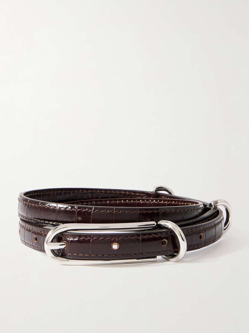 Liffner Three Keeper Croc-effect Leather Belt