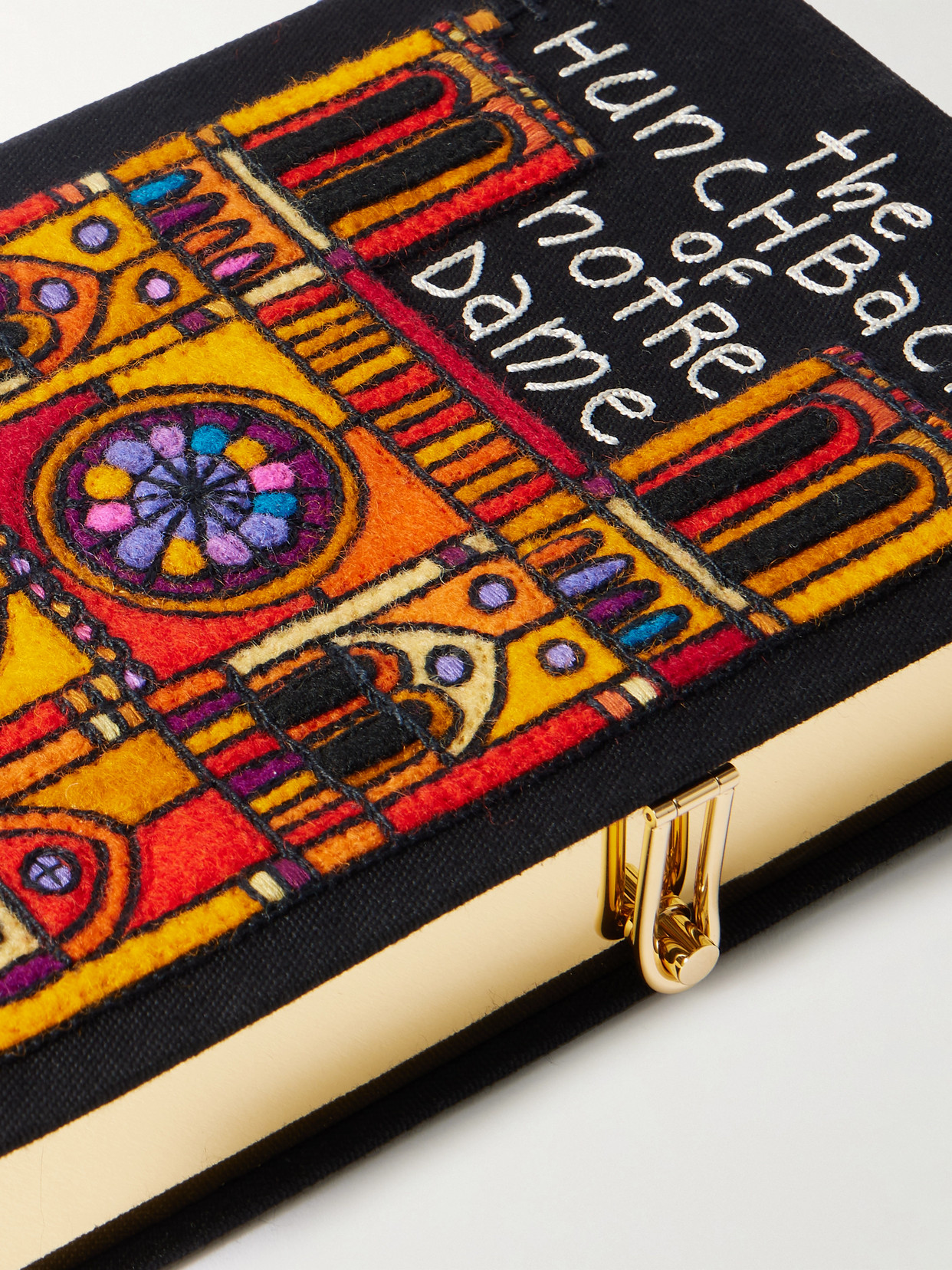 Olympia Le-tan The Hunchback Of Notre-dame Embroidered Appliquéd Canvas Clutch In Black