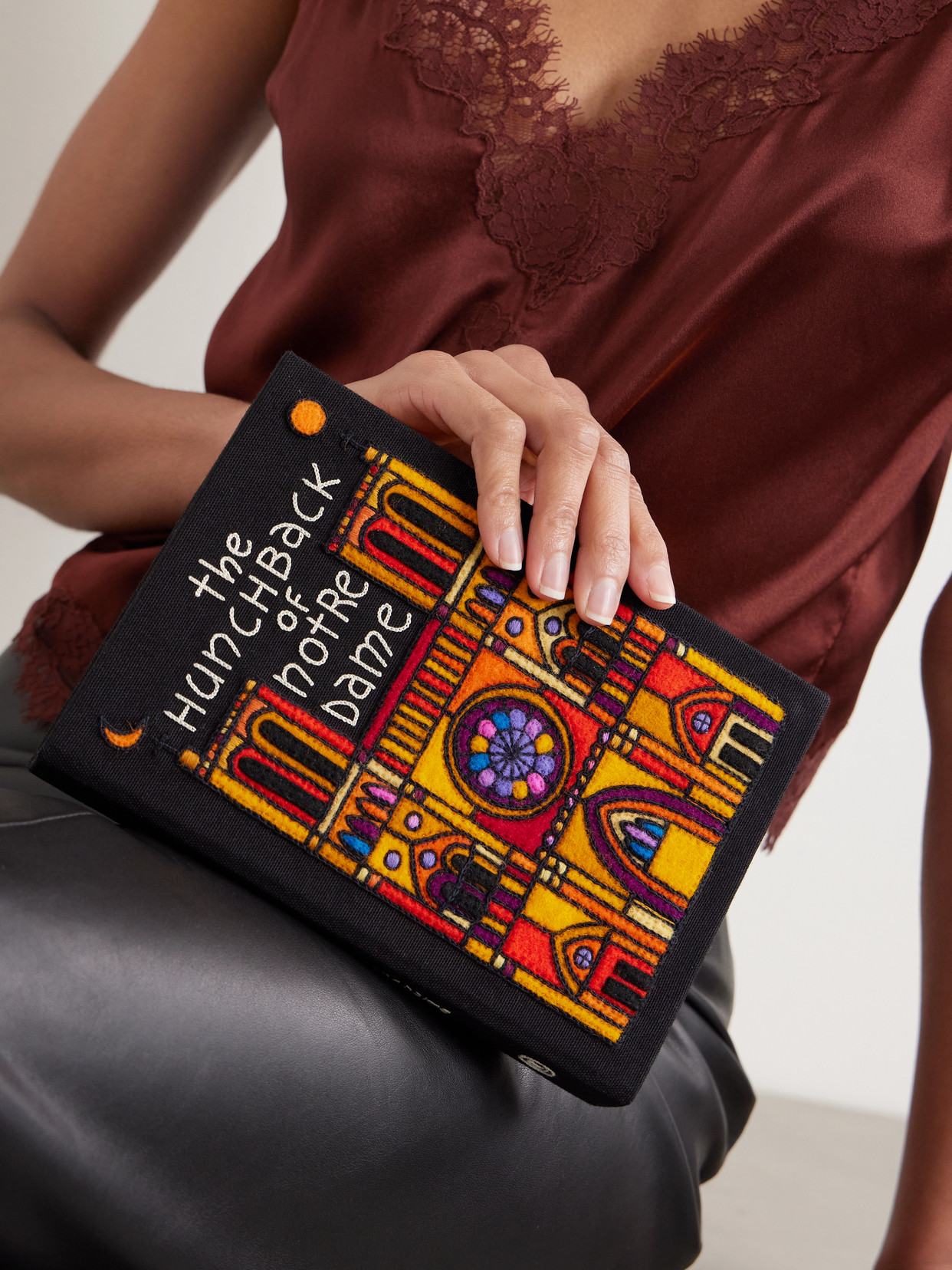 Olympia Le-tan The Hunchback Of Notre-dame Embroidered Appliquéd Canvas Clutch In Black