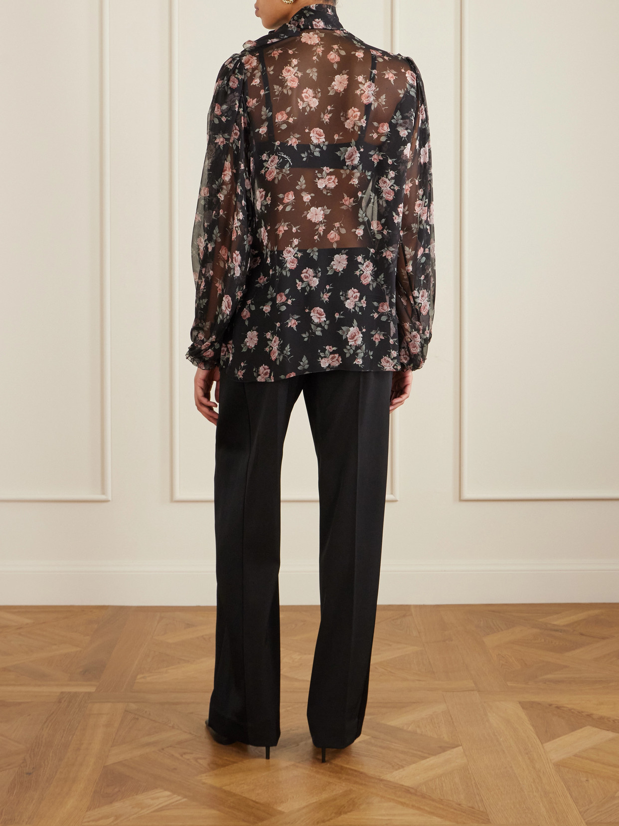 Pussy-Bow Silk-Chiffon Blouse