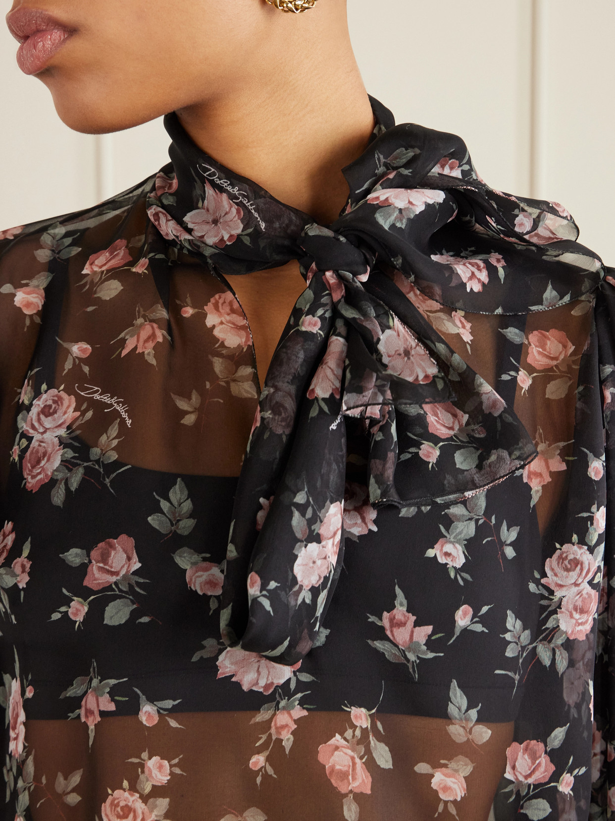 Pussy-Bow Silk-Chiffon Blouse