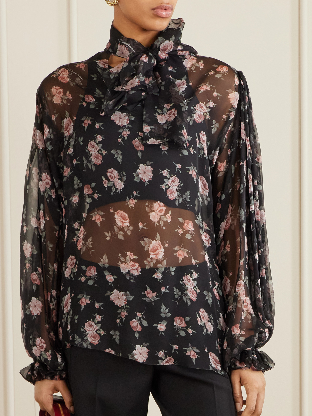 Pussy-Bow Silk-Chiffon Blouse