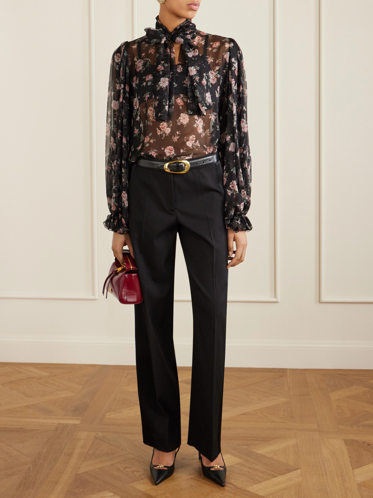 Pussy-Bow Silk-Chiffon Blouse