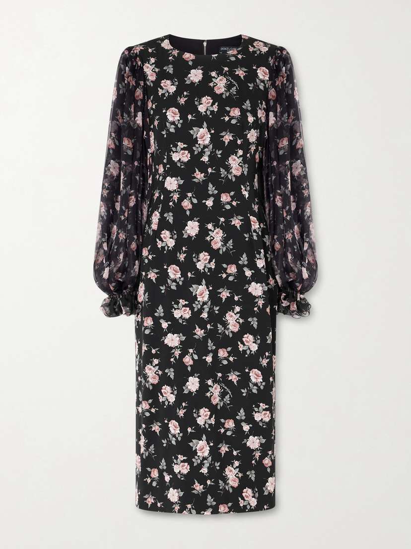 Dolce & Gabbana Floral-print Silk-blend Satin And Chiffon Dress