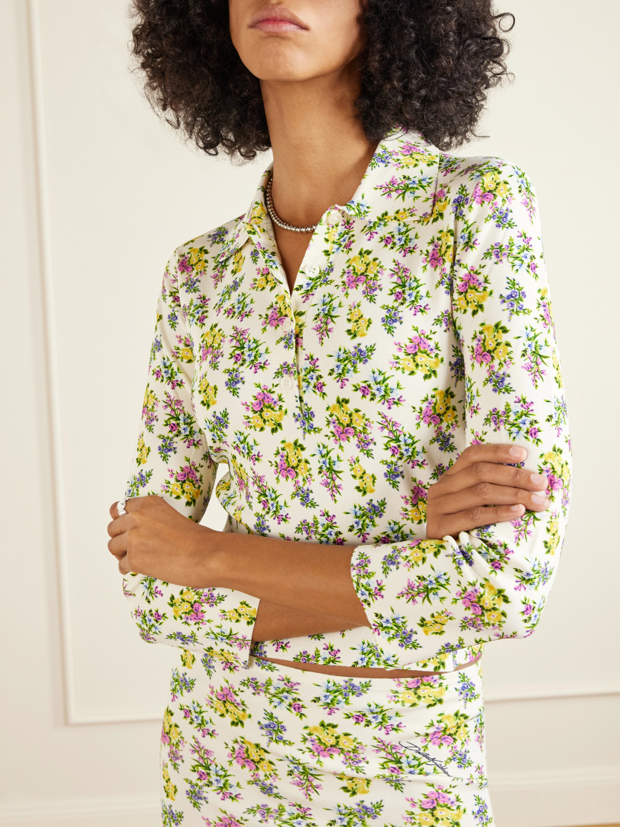 Floral-Print Ribbed-Knit Polo