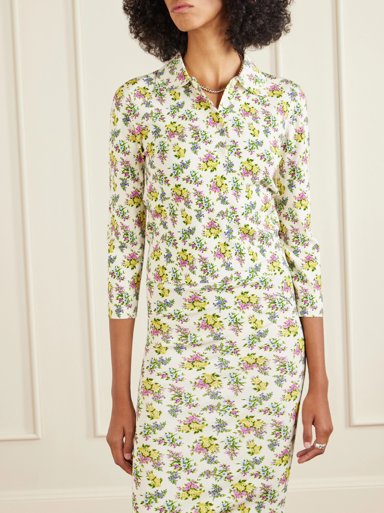 Floral-Print Ribbed-Knit Polo