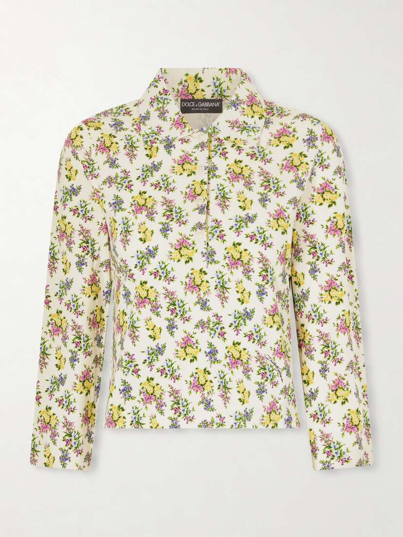 Dolce & Gabbana Floral-print Ribbed-knit Polo Shirt