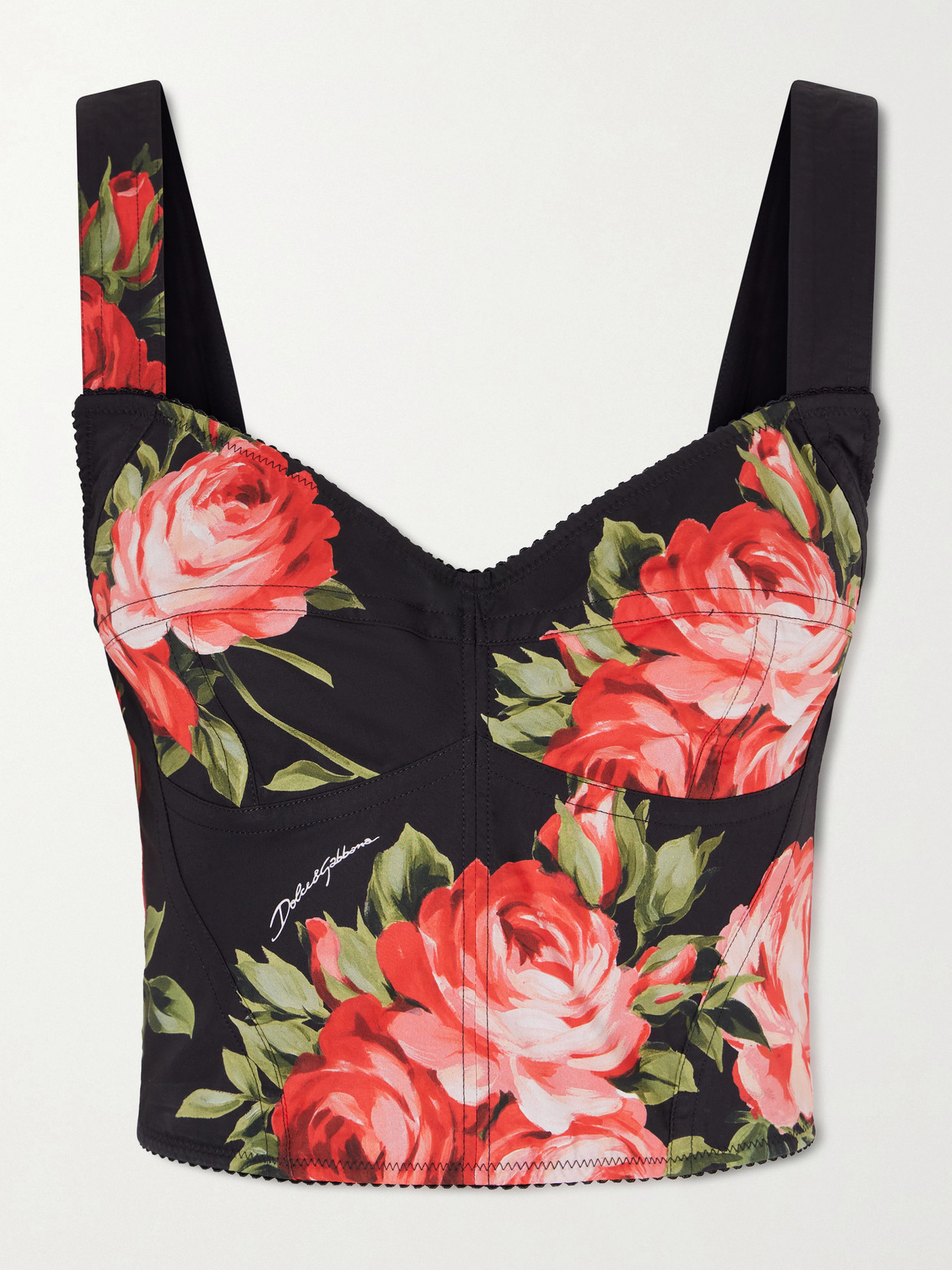 Dolce & Gabbana Top Nero In Seta Con Stampa Floreale Dolce E Gabbana In Black