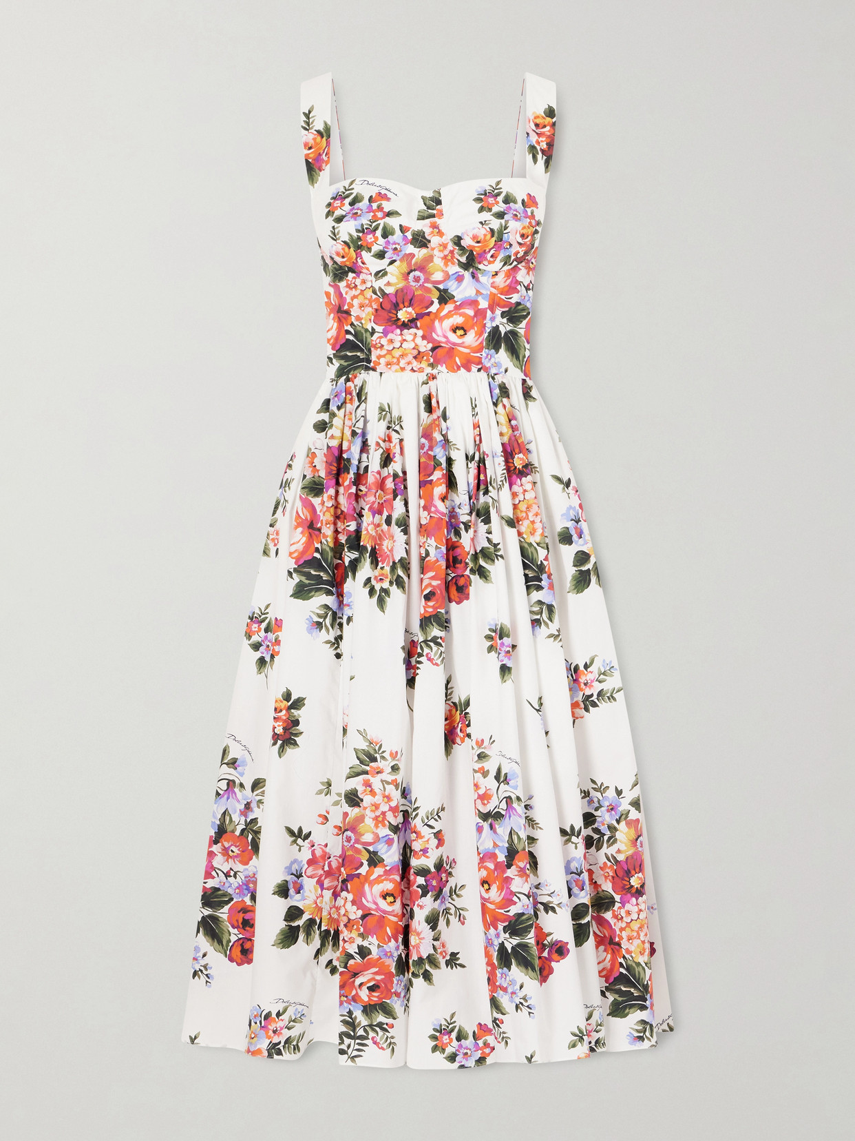 Dolce & Gabbana Floral-print Cotton-poplin Midi Dress In White
