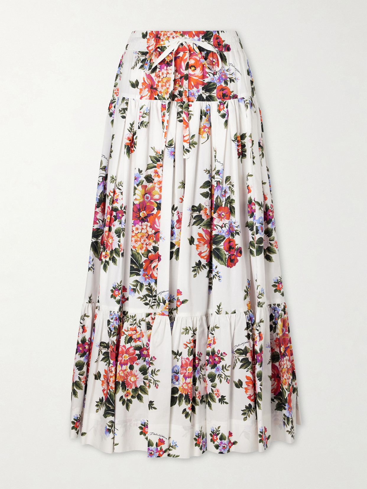 Dolce & Gabbana White Long Skirt With Floral Print And Elasticated Waistband In Cotton Woman