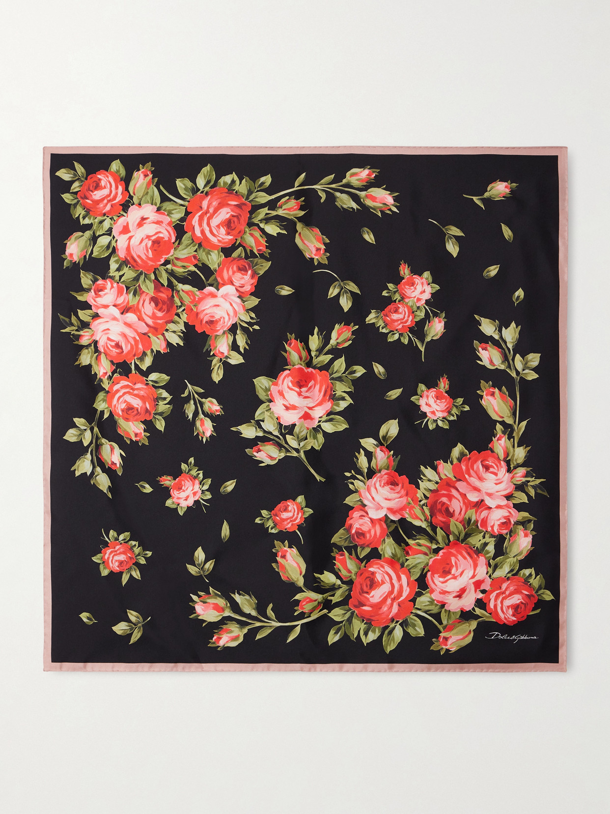Dolce & Gabbana 90x90 Cm Silk Twill Scarf With A Rose Bouquet Print In Animal Print