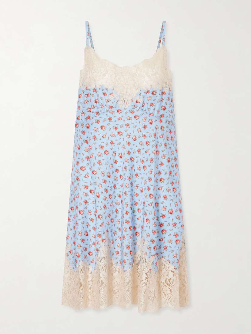 Dolce & Gabbana Floral-print Lace-trimmed Silk-blend Mini Dress