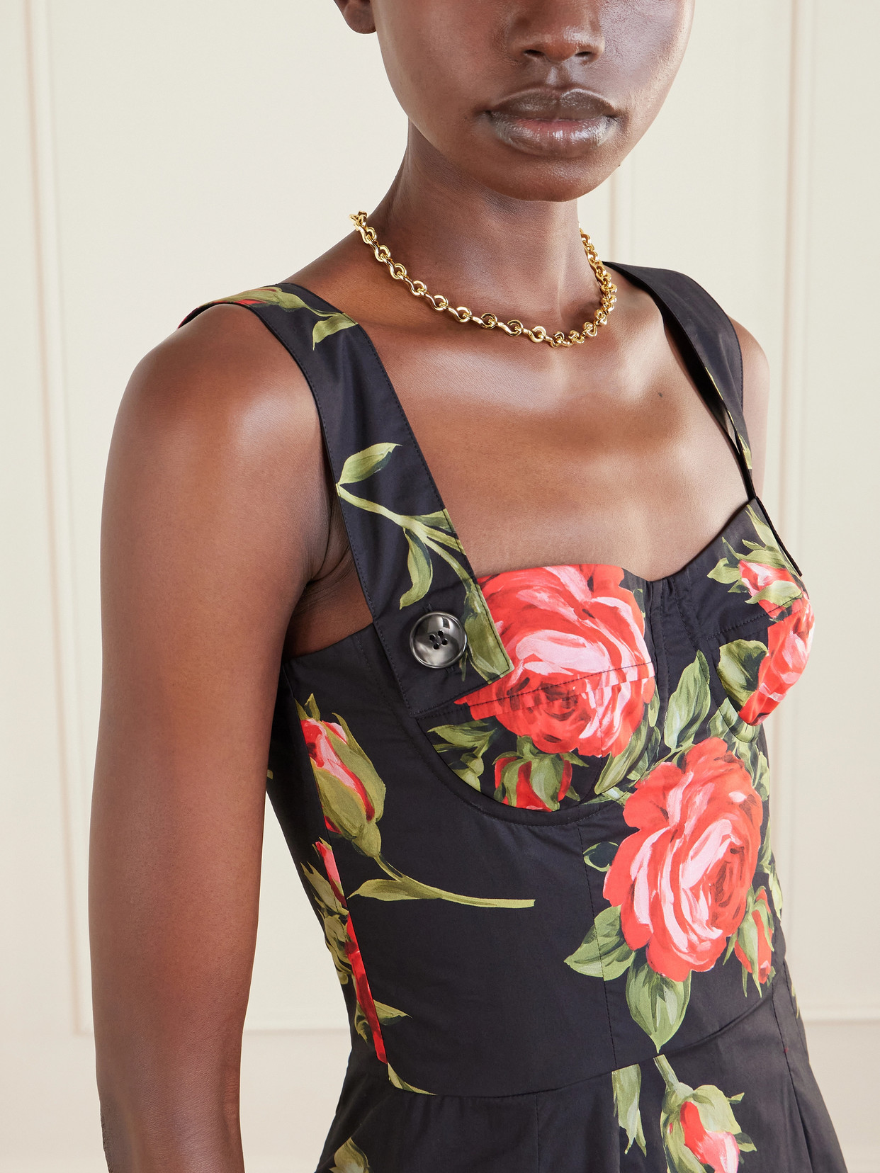 Dolce & Gabbana Floral-print Cotton Bustier Mini Dress In Black