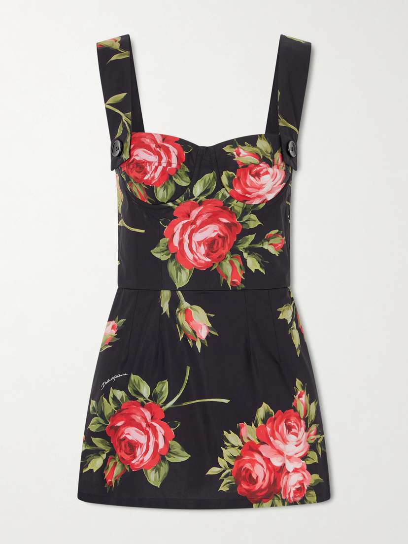 Dolce & Gabbana Floral-print Cotton Bustier Mini Dress