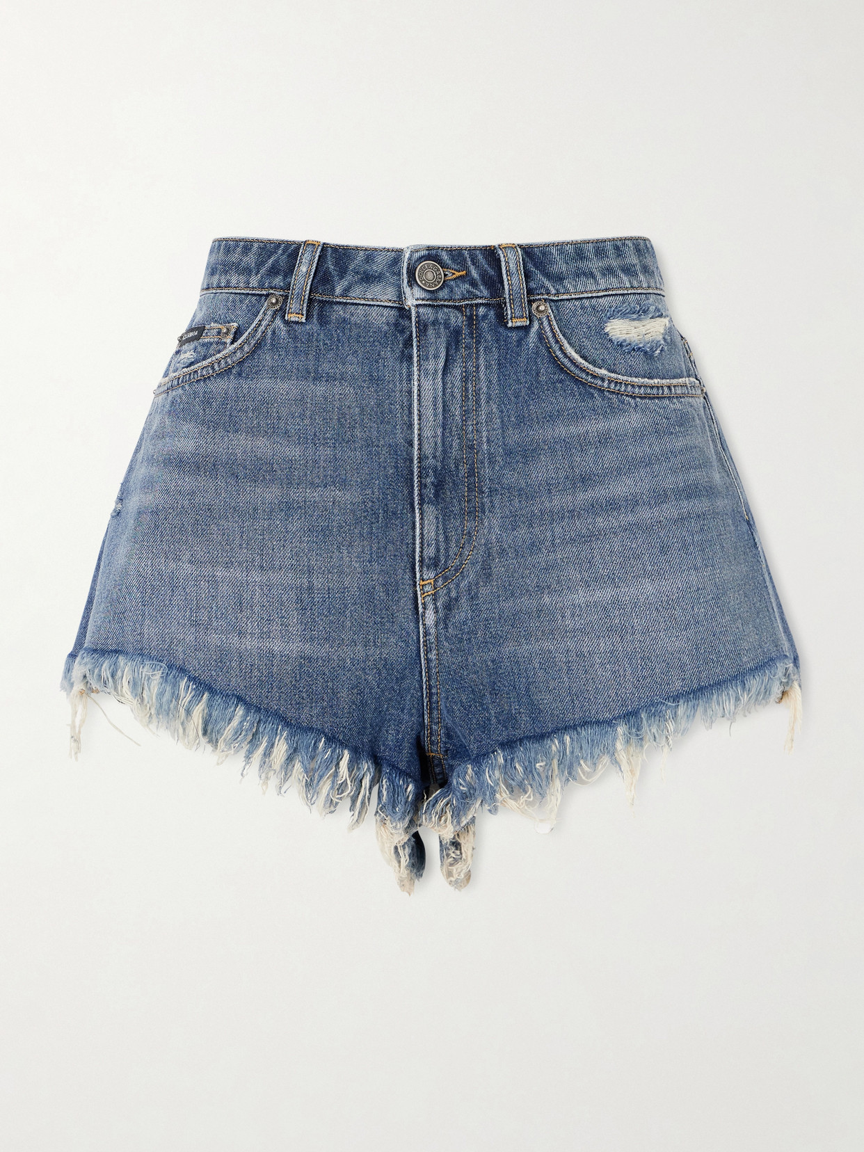 Dolce & Gabbana Frayed Denim Shorts In Blue